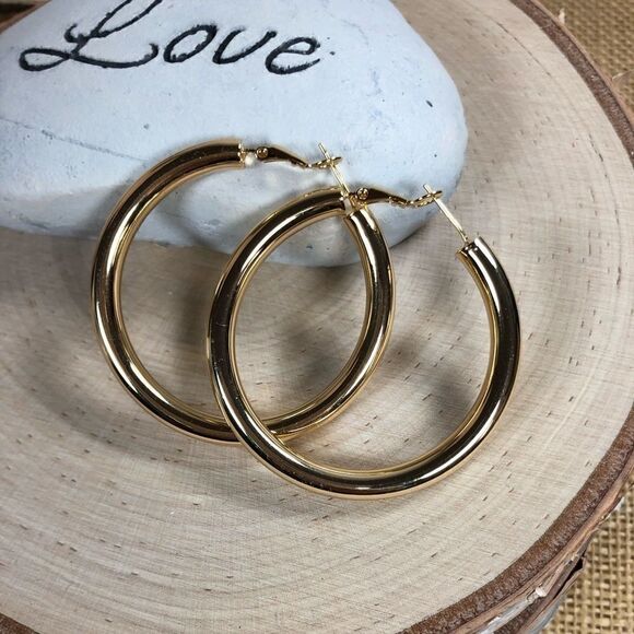 NEW Large 50mm 18k gold/sterling post hoops - Picture 1 of 6